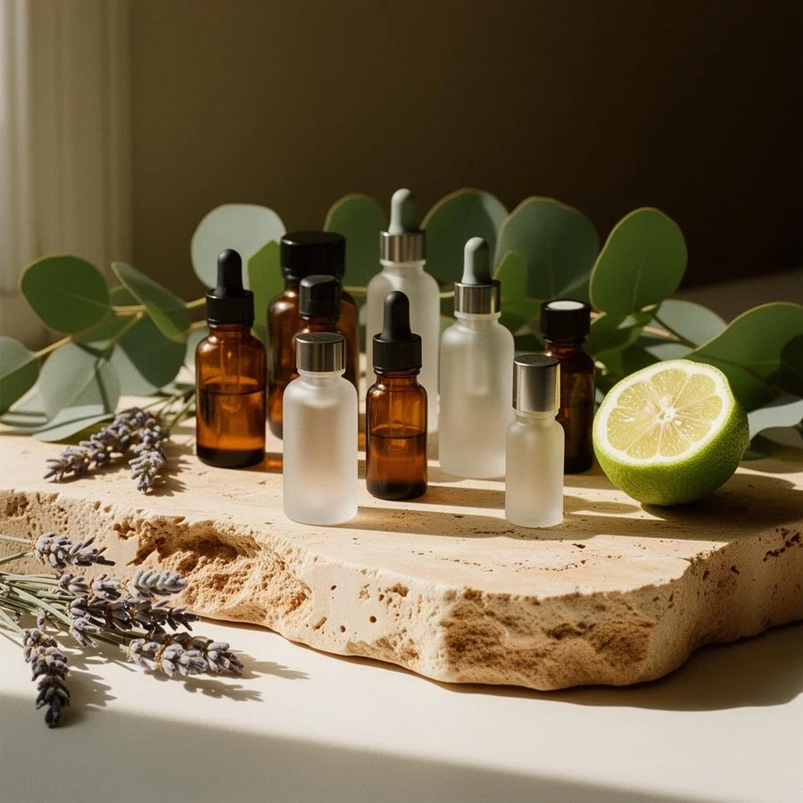 Warm oil and folded linen on a massage table set up for a combination body and foot session